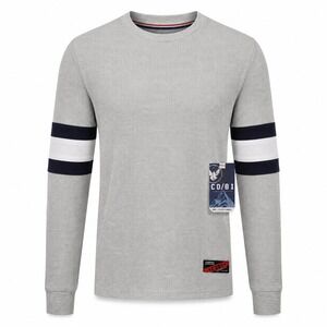 Company Eighty One Thermal Shirt Mens Small Gray Waffle Knit Striped C35LK951